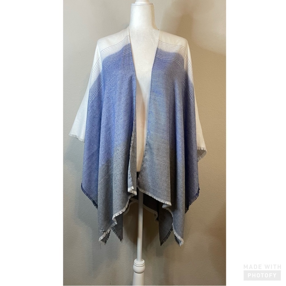 Calvin Klein Blue White Ombre Coastal Wrap Kimono Cover Up Poncho Wrap